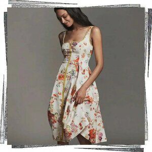 NWT: Ivory Floral A-Line Notched Square Neckline Midi Dress (S) by Maeve